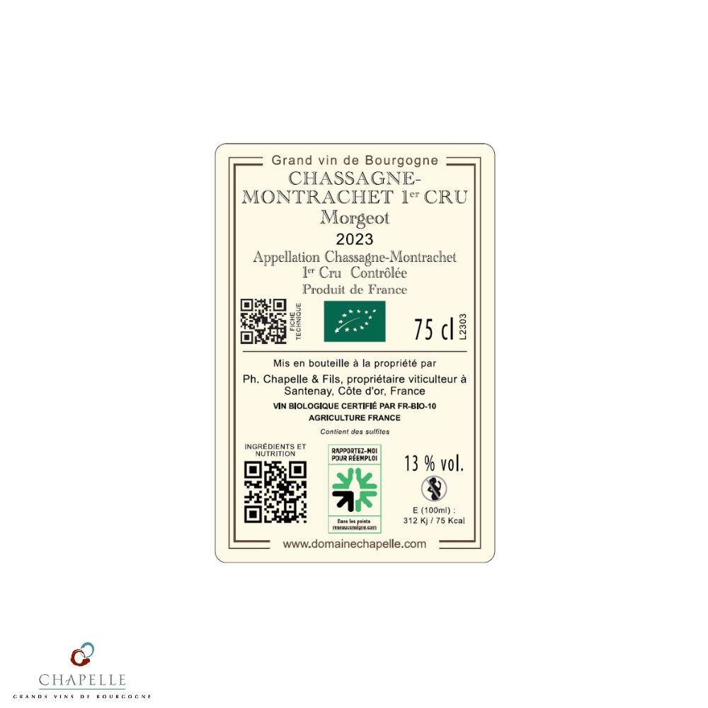 Domaine Chapelle Chassagne-Montrachet 1er Cru "Morgeot" dry white 2023