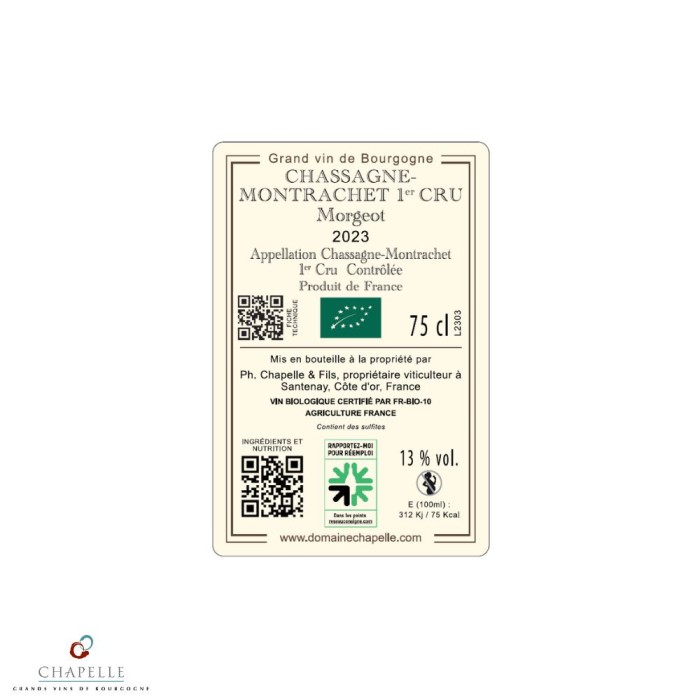 Domaine Chapelle Chassagne-Montrachet 1er Cru "Morgeot" dry white 2023
