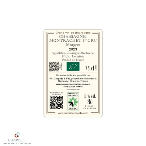 Domaine Chapelle Chassagne-Montrachet 1er Cru "Morgeot" rouge 2023 MAGNUM etiquette 2