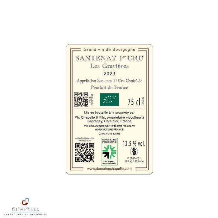 Domaine Chapelle Santenay dry white 1er cru "Les Gravières" 2023