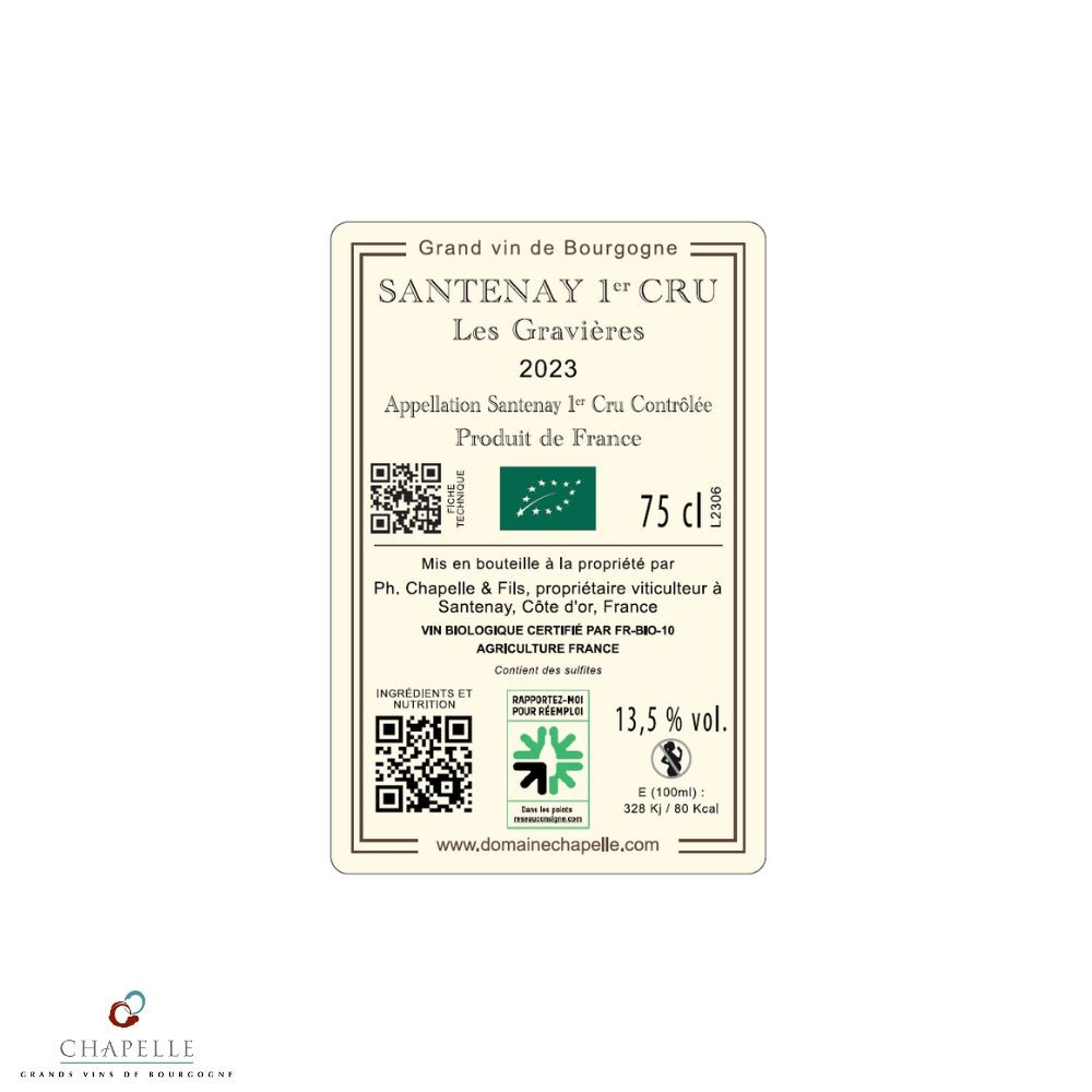 Domaine Chapelle Santenay dry white 1er cru "Les Gravières" 2023 MAGNUM
