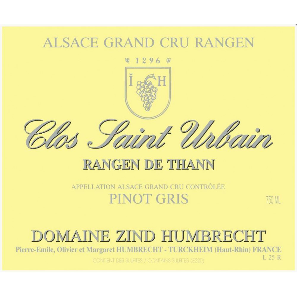 Domaine Zind-Humbrecht Pinot Gris "Clos Saint Urbain Rangen de Thann" blanc sec 2023 etiquette