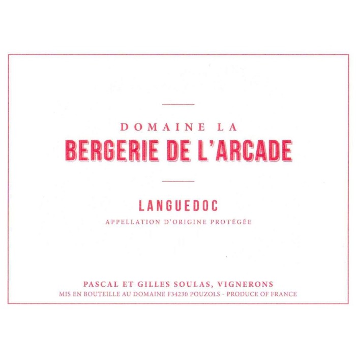 La Bergerie de l'Arcade blanc sec 2023 etiquette