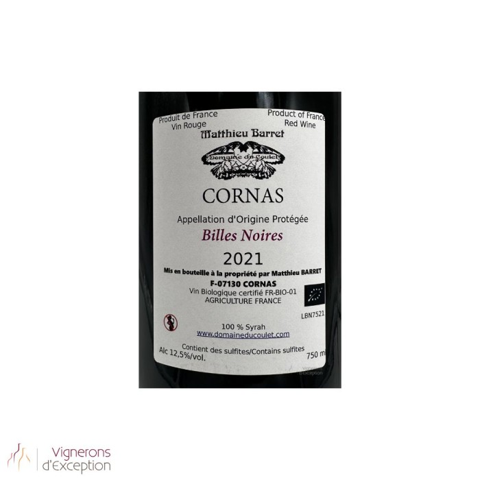 Domaine du Coulet Matthieu Barret Cornas "Billes Noires" red 2021 (3 bottles)