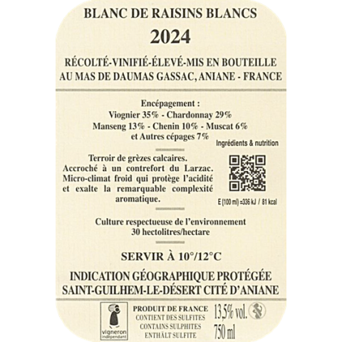 Mas Daumas Gassac blanc 2024 bouteille 2