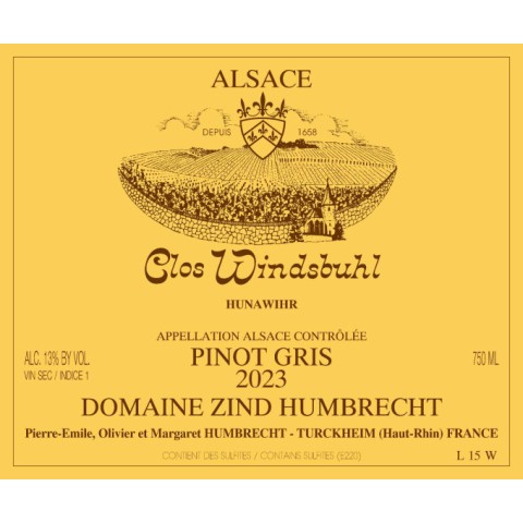 Domaine Zind-Humbrecht Pinot Gris "Clos Windsbuhl" blanc sec 2023 etiquette
