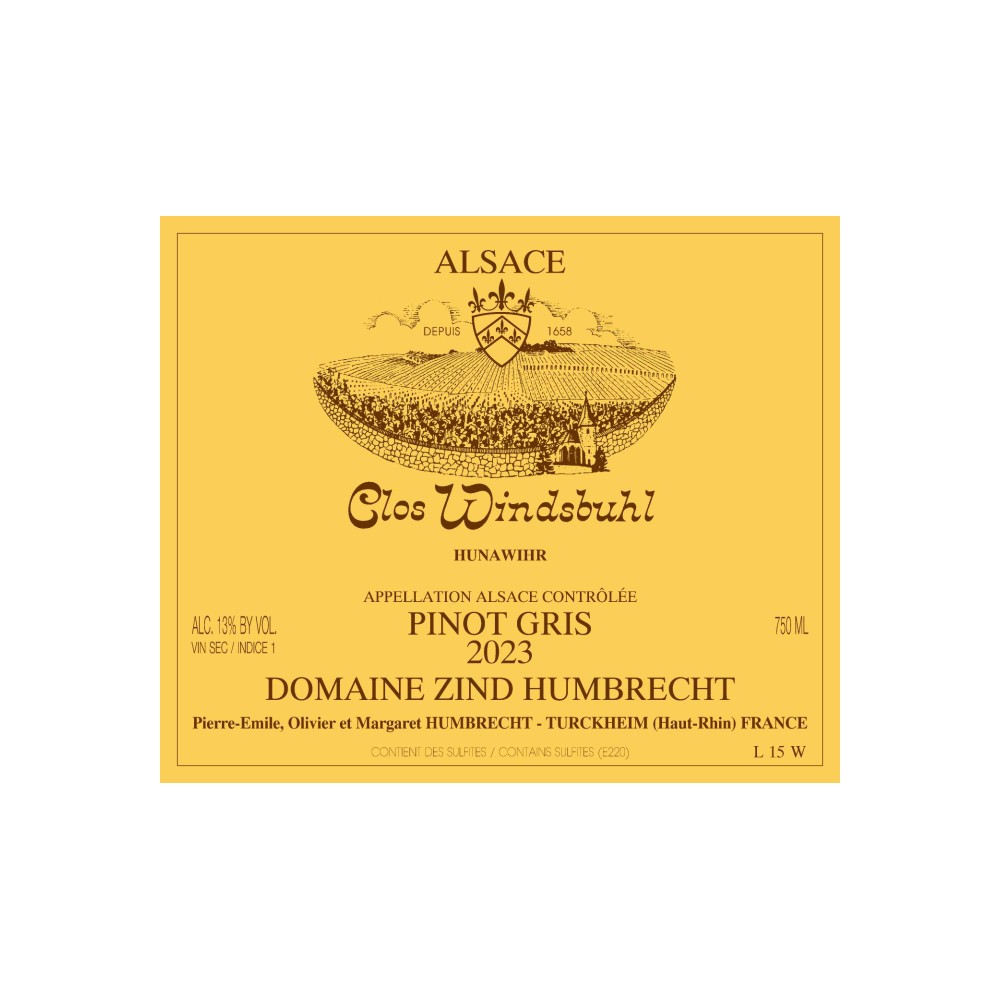Domaine Zind-Humbrecht Pinot Gris "Clos Windsbuhl" blanc sec 2023 etiquette