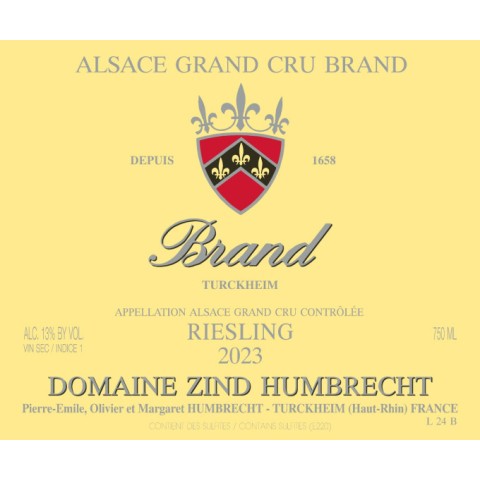 Domaine Zind-Humbrecht Riesling Grand Cru Brand blanc sec 2023 etiquette