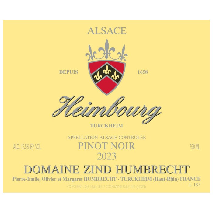 Domaine Zind-Humbrecht Pinot Noir "Heimbourg" rouge 2023 etiquette