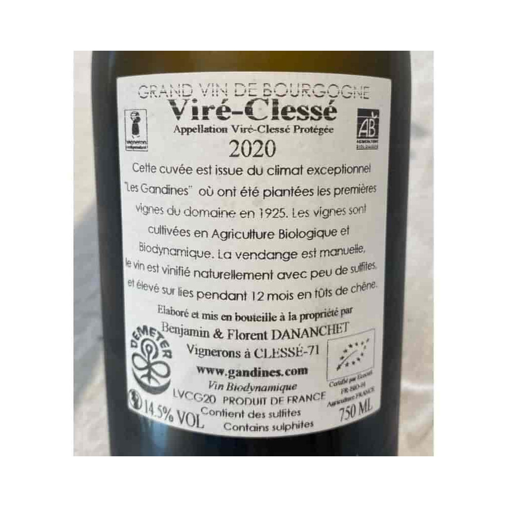 Domaine des Gandines Viré Clessé "Climat Les Gandines" blanc sec 2020 contre-etiquette