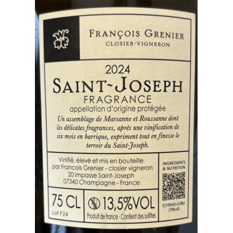 Domaine François Grenier Saint Joseph "Fragrance" blanc 2024 bouteille 2