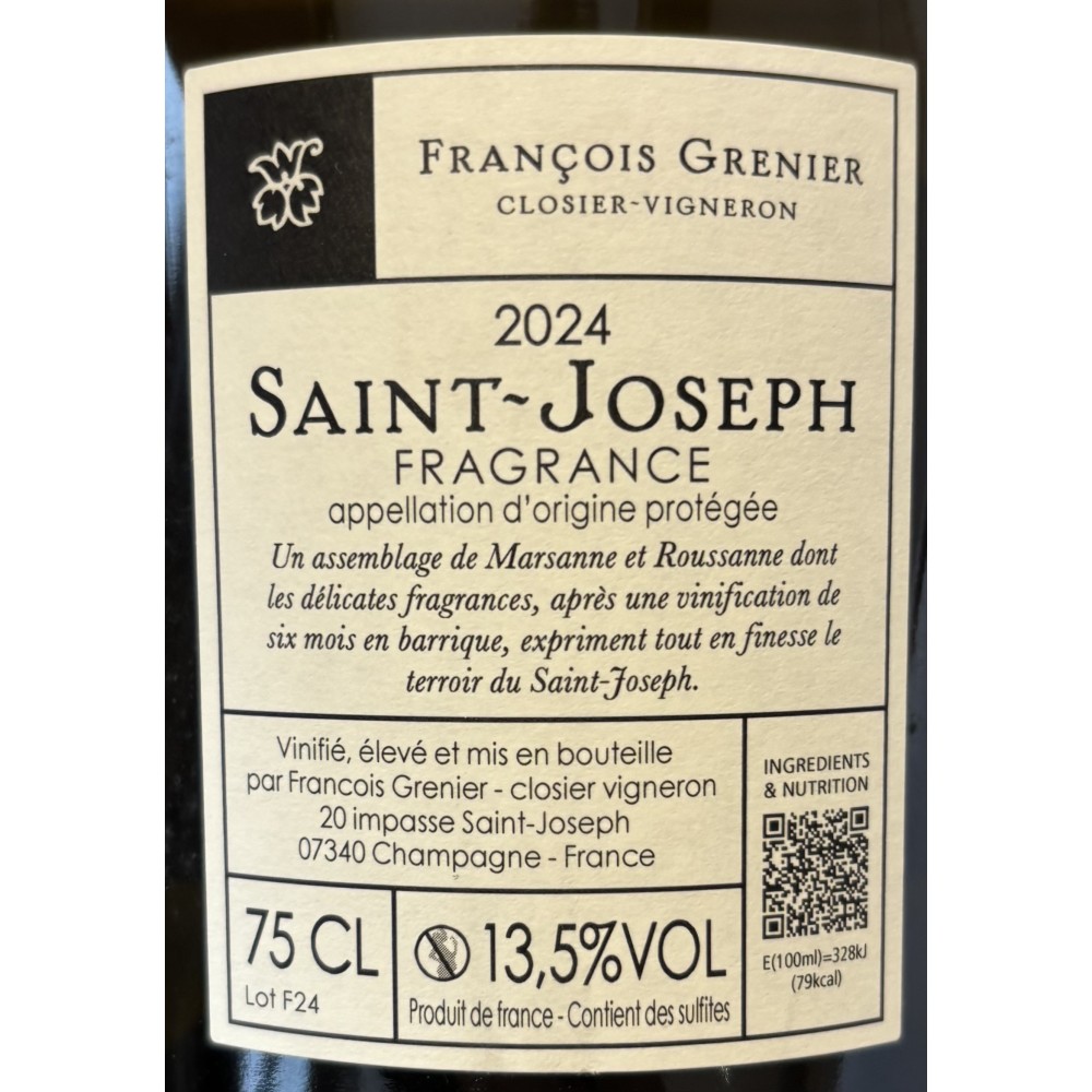 Domaine François Grenier Saint Joseph "Fragrance" blanc 2024 contre étiquette