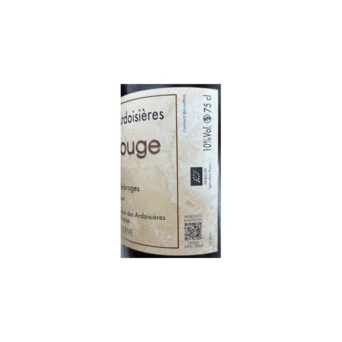 Domaine des Ardoisières "Argile" rouge 2024 contre etiquette