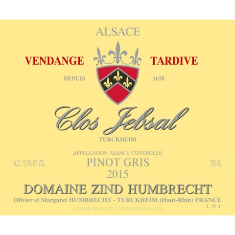 Domaine Zind-Humbrecht Pinot Gris "Clos Jebsal" VT blanc moelleux 2015 bouteille 2