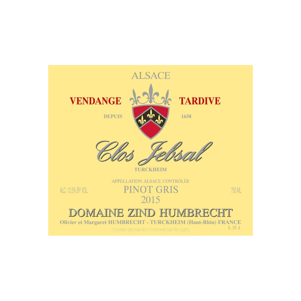 Domaine Zind-Humbrecht Pinot Gris "Clos Jebsal" VT blanc moelleux 2015
