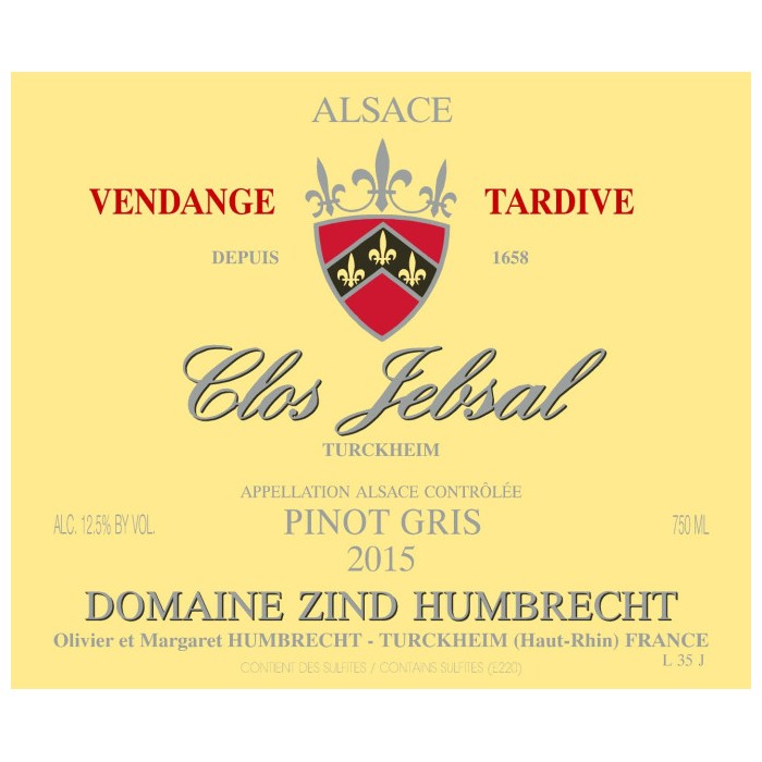 Domaine Zind-Humbrecht Pinot Gris "Clos Jebsal" VT blanc moelleux 2015
