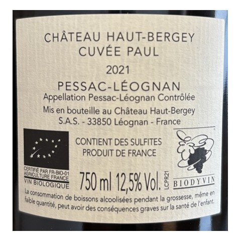 Château Haut-Bergey Pessac-Léognan "Cuvée Paul" rouge 2021 bouteille 2