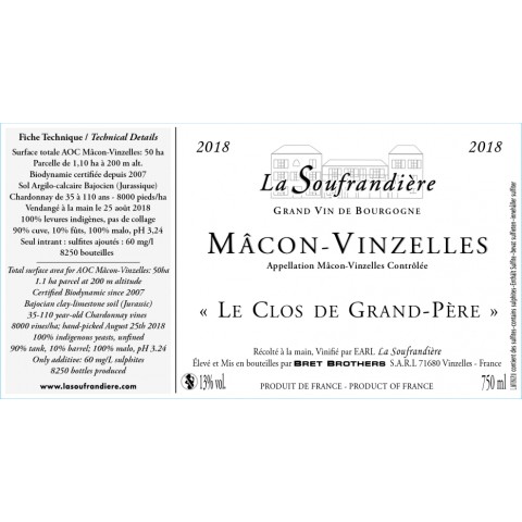 Bret Brothers La Soufrandière Mâcon-Vinzelles "Le Clos de Grand Père" dry white 2024 2