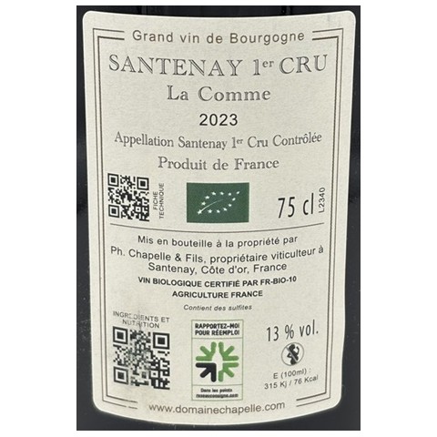 Domaine Chapelle Santenay red 1er cru "La Comme" 2023 2