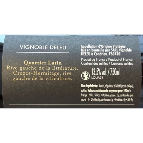 Bryan Deleu Crozes-Hermitage Quartier Latin rouge 2024 etiquette 2