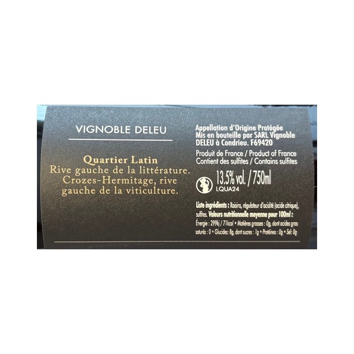 Bryan Deleu Crozes-Hermitage "Quartier Latin" red 2024 label