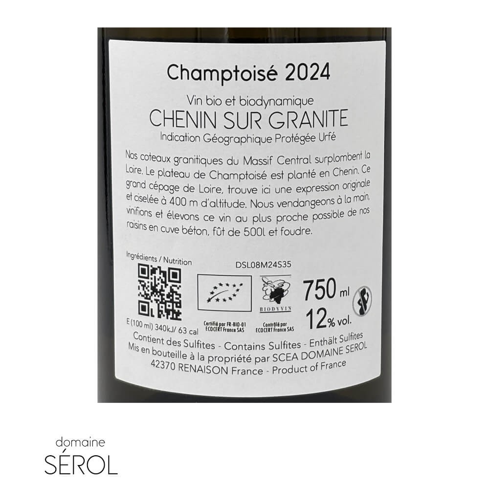 Domaine Sérol "Champtoisé" (chenin) blanc sec 2024 contre-étiquette