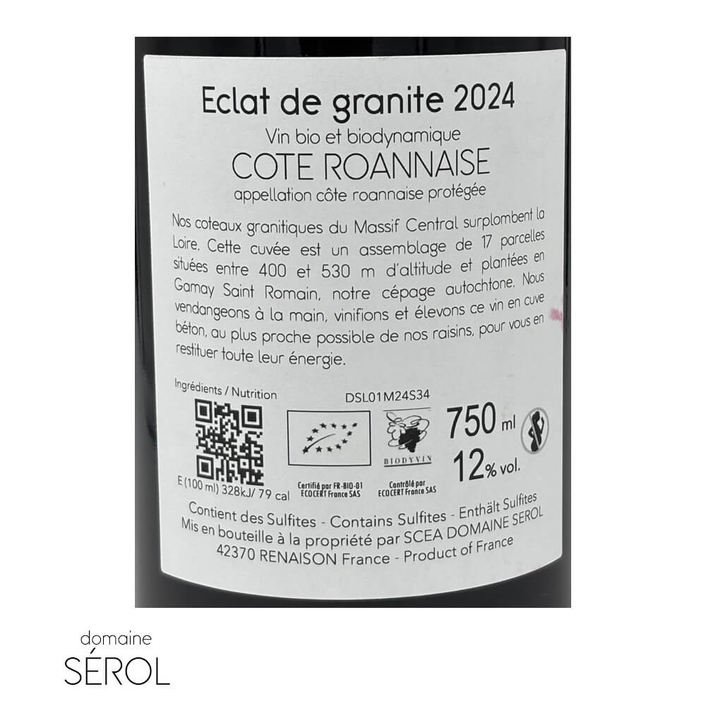 Domaine Sérol Côte Roannaise "Éclat de granite" rouge 2024 contre étiquette