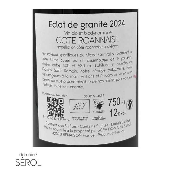 Domaine Sérol Côte Roannaise "Eclat de granite" red 2024 label