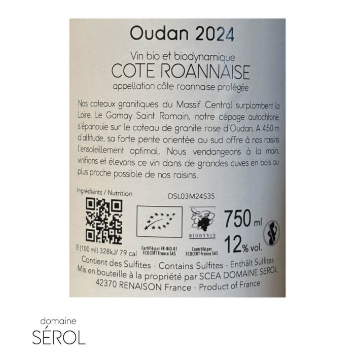 Domaine Sérol Côte Roannaise "Oudan" red 2024 label
