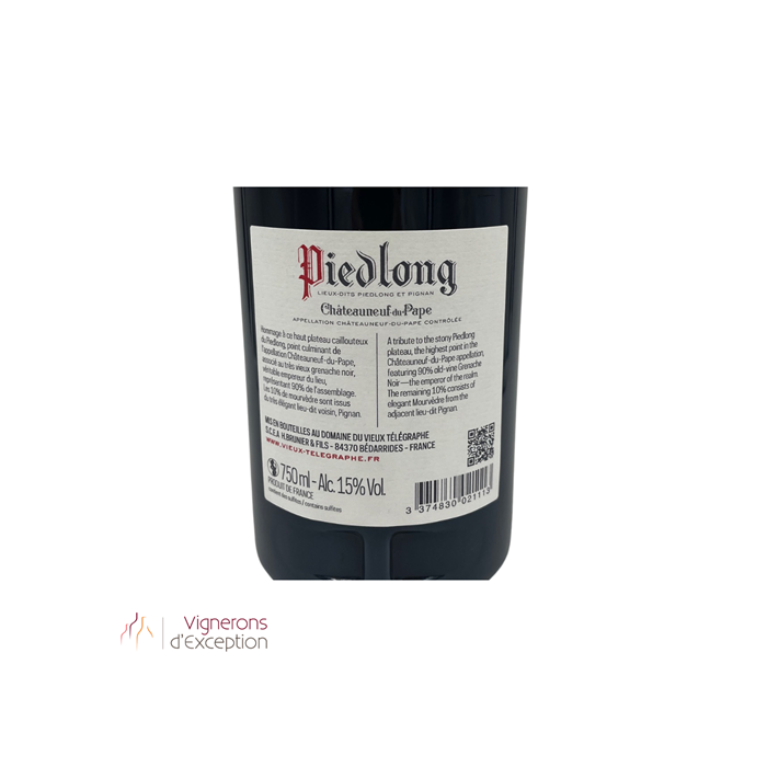 Châteauneuf-du-Pape "Piedlong" (Vieux Télégraphe) rouge 2022 contre etiquette