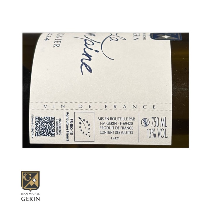 Domaine Jean-Michel Gerin "La Champine" (viognier) blanc sec 2024 étiquette