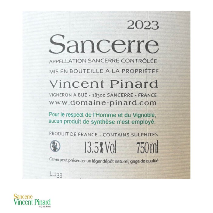 Domaine Vincent Pinard Sancerre "Chêne Marchand" blanc sec 2023 contre étiquette