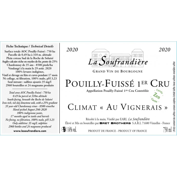 Bret Brothers La Soufrandière Pouilly-Fuissé 1er Cru "Au Vignerais" Zen dry white 2024