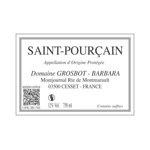 Domaine Grosbot-Barbara Saint-Pourçain "Vin d'Alon" blanc sec 2024 etiquette 2