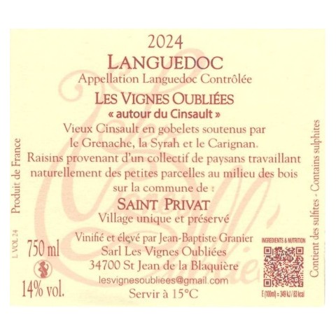 Les Vignes Oubliees "Autour du Cinsault" red 2024 bottle 2