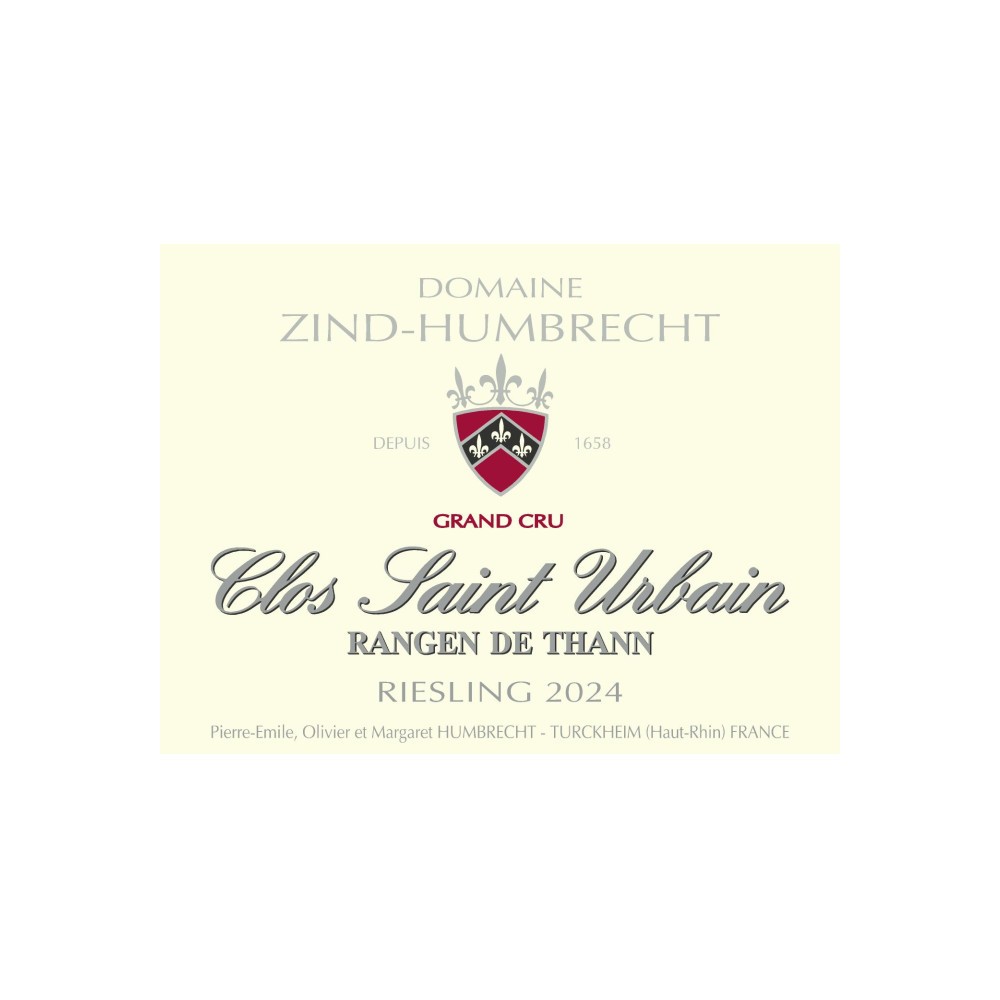 Domaine Zind-Humbrecht Riesling Grand Cru "Clos Saint Urbain Rangen de Thann" blanc sec 2024 etiquette