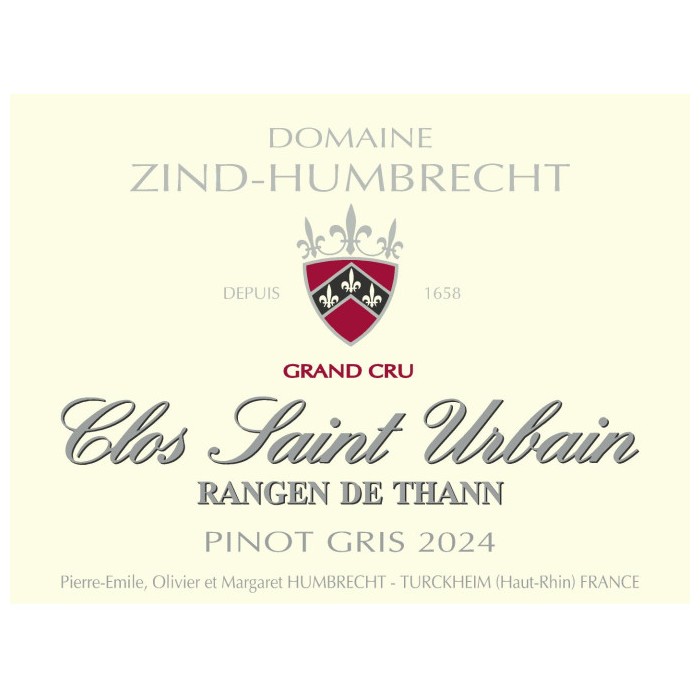 Domaine Zind-Humbrecht Pinot Gris Grand Cru "Clos Saint Urbain Rangen de Thann" blanc sec 2024 etiquette