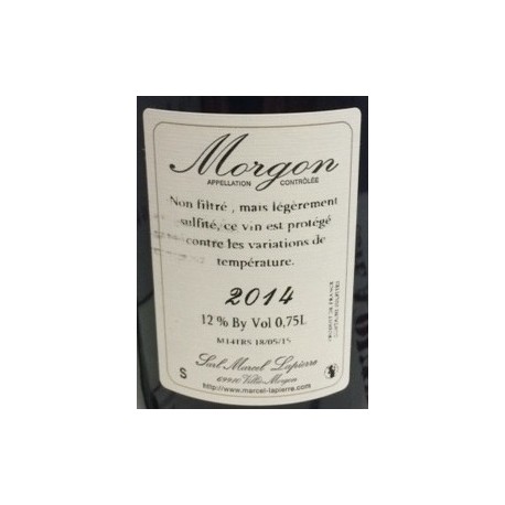 Morgon 2014 de Marcel Lapierre (contre étiquette)