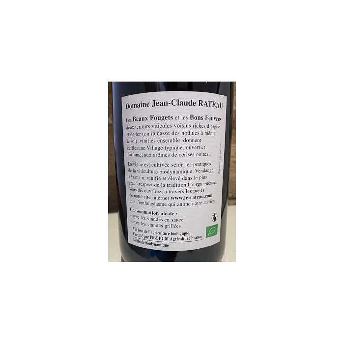 Jean-Claude Rateau Beaune "Les Beaux et Bons" rouge 2021 contre-étiquette