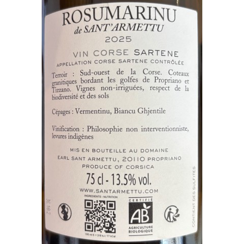 Domaine Sant Armettu Sartene "rosumarinu" blanc sec 2025 bouteille 2