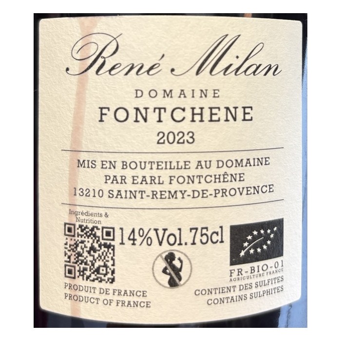 Domaine Fontchêne "Les Antiques" rouge 2023 contre etiquette