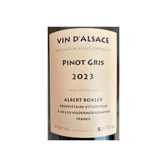 Domaine Boxler Pinot Gris blanc sec 2023 contre etiquette