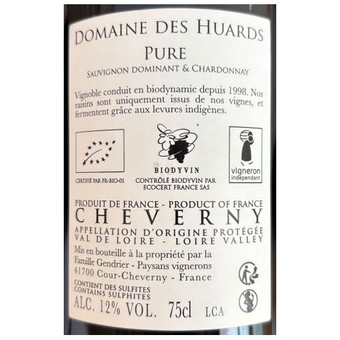 Domaine des Huards Cheverny "Pure" dry white 2020 2