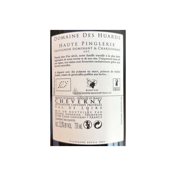 Domaine des Huards Cour-Cheverny "La Haute Pinglerie" dry white 2020 label