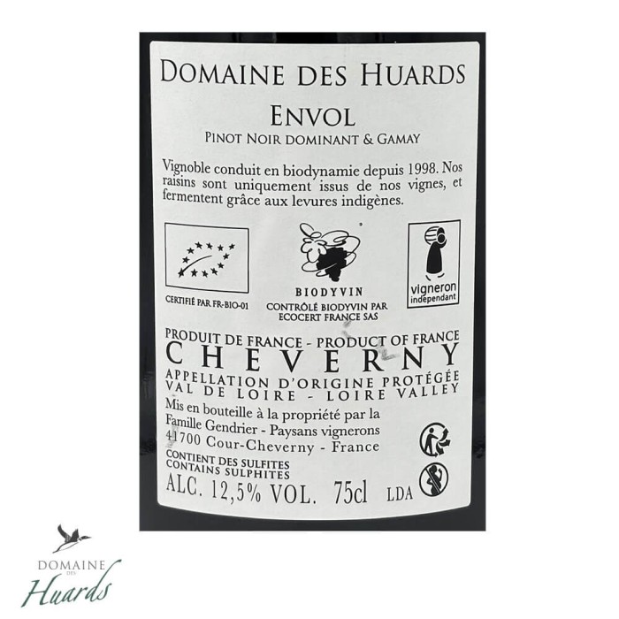 Domaine des Huards Cheverny "Envol" rouge 2022 contre-étiquette