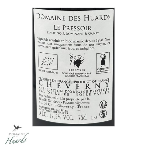 Domaine des Huards Cheverny "Le Pressoir" red 2022 bottle 2