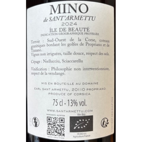 Domaine Sant Armettu IGP IdB "Mino" rouge 2024 bouteille 2