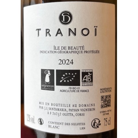 Domaine Santamaria Corse IGP Ile de Beauté Tranoi  blanc sec 2024 bouteille 2