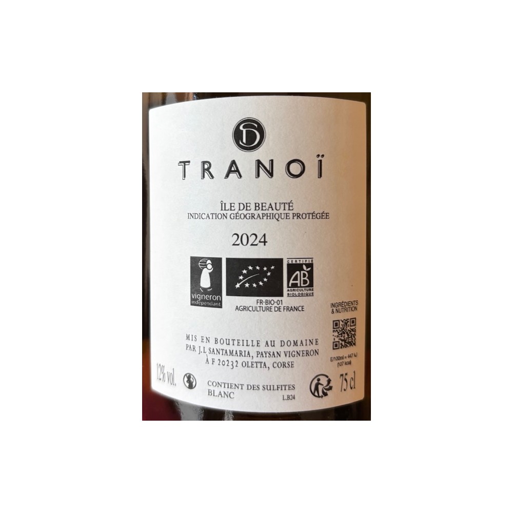 Domaine Santamaria IGP Ile de Beauté "Tranoï"  blanc sec 2024 contre etiquette