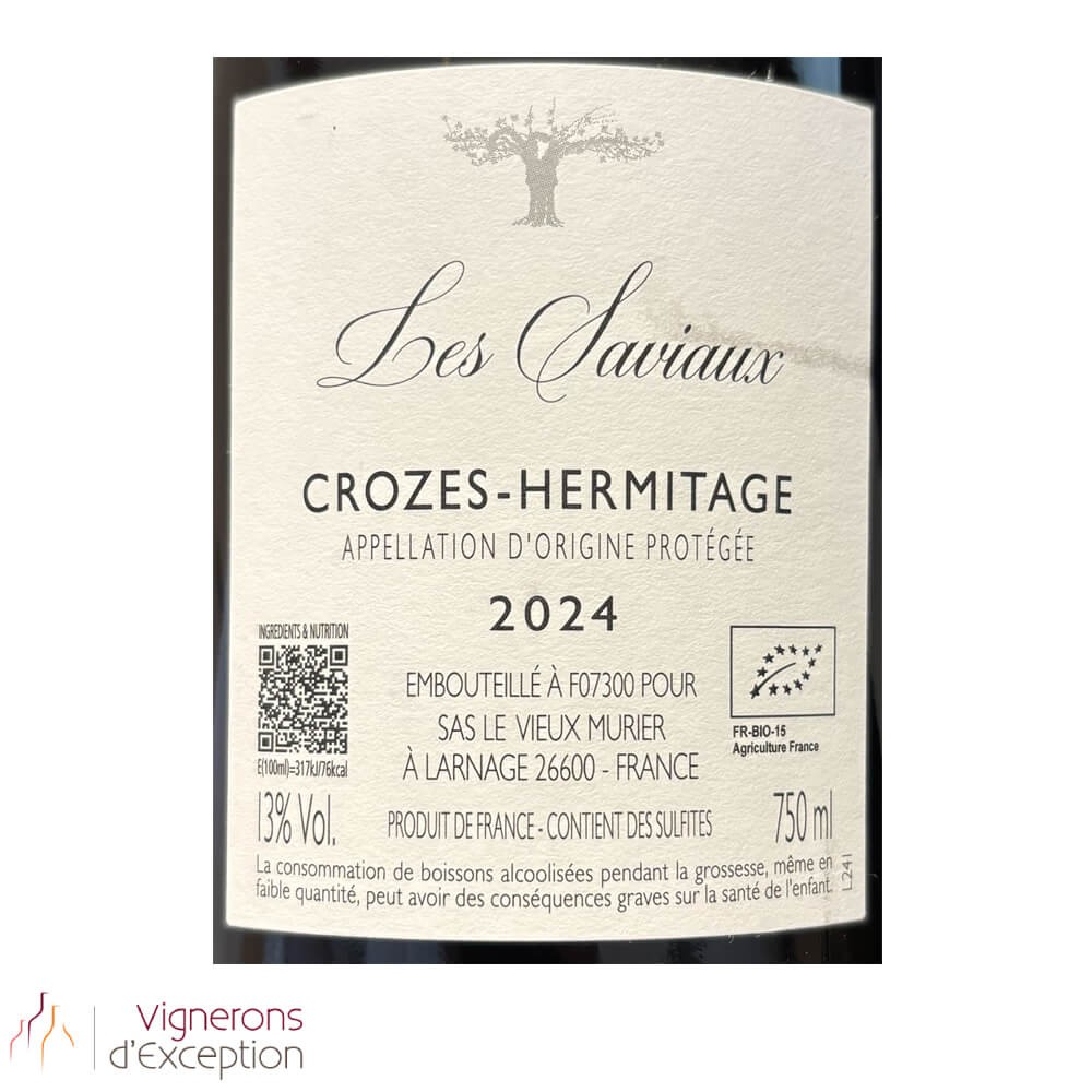 Le Vieux Murier Crozes Hermitage "Les Saviaux" rouge 2024 contre-étiquette